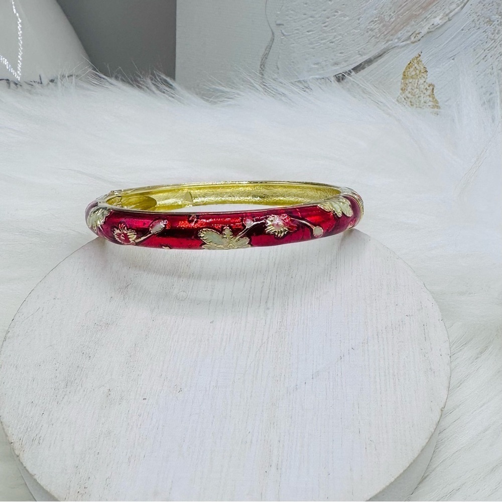 Red Flower Enamel Cloisonne Bracelet Bangle